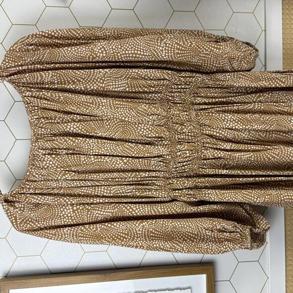 Madewell Khaki Tan Dot V-Neck Balloon-Sleeve Elbow Length Maxi Dress - Size - 12 - Picture 6 of 13